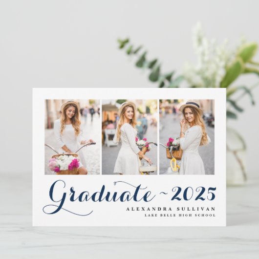 Navy Blue Class van 2025 Fotocollage Afstuderen Kaart (Staand voorkant)