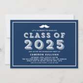 Navy Blue Class van 2025 Mustache Retro Afstuderen Kaart (Voorkant)