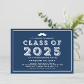 Navy Blue Class van 2025 Mustache Retro Afstuderen Kaart (Staand voorkant)