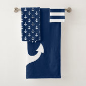 Navy Blue Classic Anchor Monogram Bad Handdoek (Insitu)
