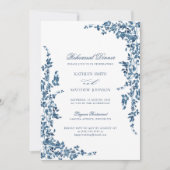 Navy Blue Classic  Bloemenrepetitie Diner Kaart (Voorkant)