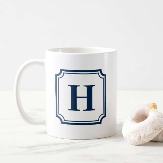 Navy Blue Classic Borders Gepersonaliseerd monogra Koffiemok (Met donut)