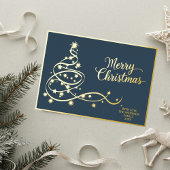 Navy Blue Classic Christmas Kaart Gouden Boom & Fo