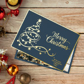 Navy Blue Classic Christmas Kaart Gouden Boom & Fo