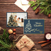 Navy Blue Classic Christmas Kaart Gouden Boom & Fo