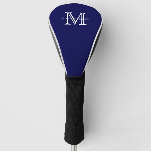 Navy Blue Classic Custom Monogram & Name Golfheadcover (Voorkant)