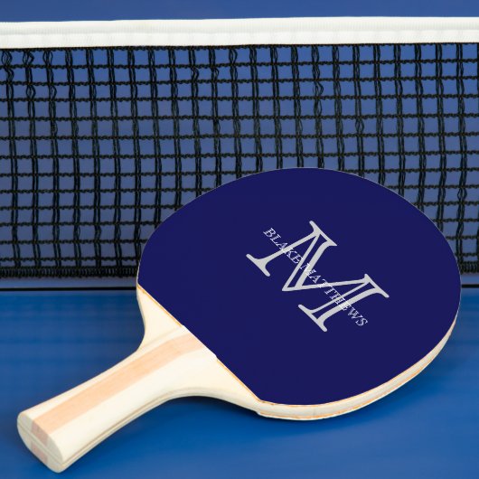 Navy Blue Classic Custom Monogram & Name Tafeltennisbatje (Insitu)