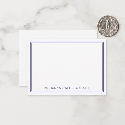 Navy Blue Classic Double Border Notitiekaartje (Voorkant / Achterkant in situ)