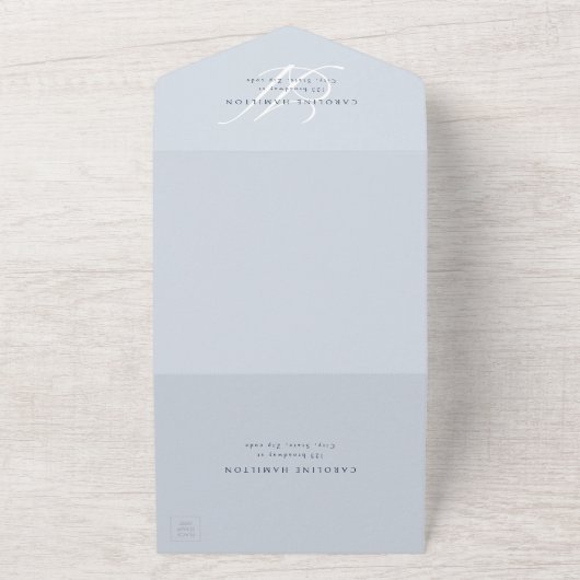 Navy Blue Classic Elegance kalligrafie monogram All In One Uitnodiging (Buitenkant)