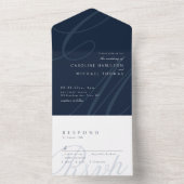 Navy Blue Classic Elegance kalligrafie monogram All In One Uitnodiging (Binnen)