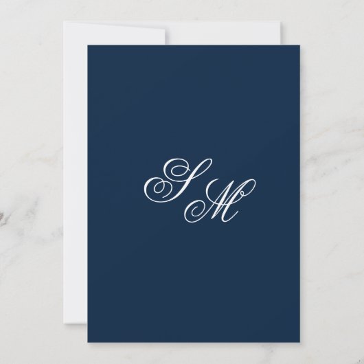 Navy Blue Classic Formal Elegant Script Wedding Kaart (Achterkant)