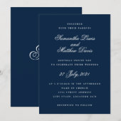 Navy Blue Classic Formal Elegant Script Wedding Kaart (Voorkant / Achterkant)