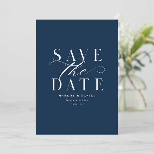 Navy Blue Classic Foto Bewaar de datum QR-codes Save The Date (Staand voorkant)