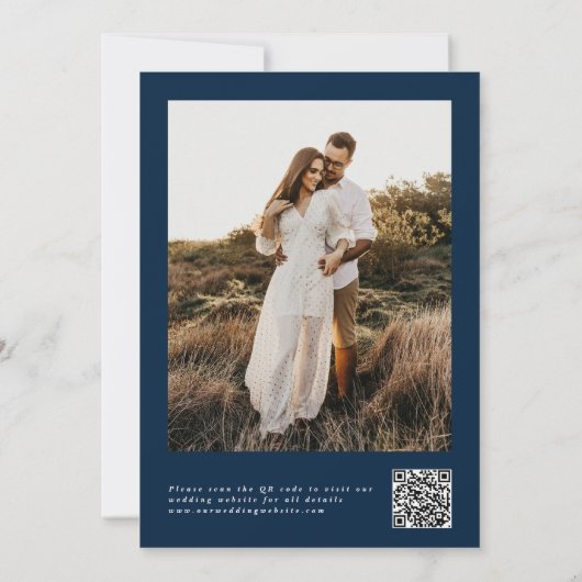 Navy Blue Classic Foto Bewaar de datum QR-codes Save The Date (Achterkant)