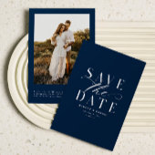 Navy Blue Classic Foto Bewaar de datum QR-codes Save The Date