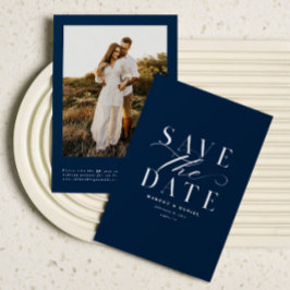 Navy Blue Classic Foto Bewaar de datum QR-codes Save The Date