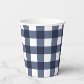 Navy Blue Classic Gingham Check Pset Papieren Bekers (Achterkant)