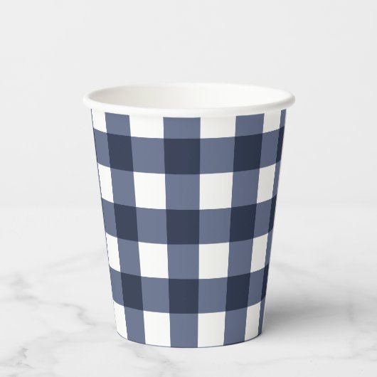 Navy Blue Classic Gingham Check Pset Papieren Bekers (Achterkant)