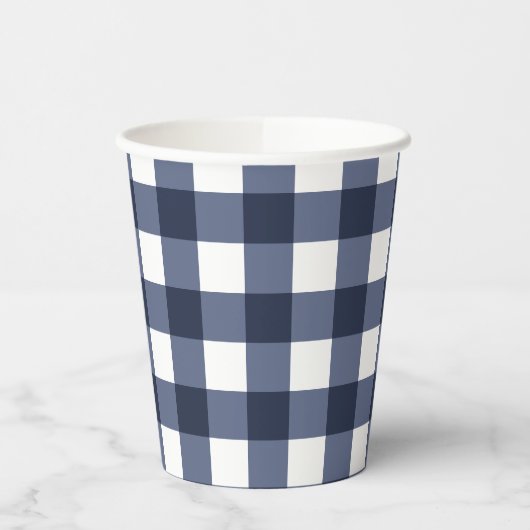 Navy Blue Classic Gingham Check Pset Papieren Bekers (Links)