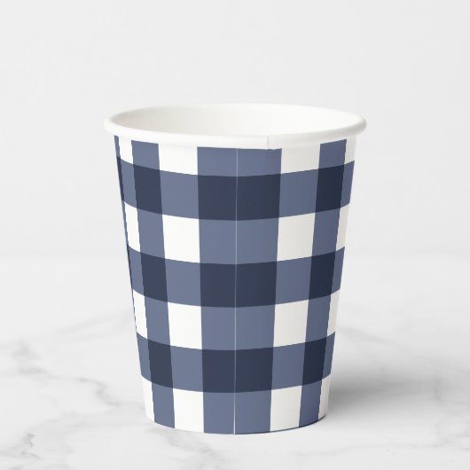 Navy Blue Classic Gingham Check Pset Papieren Bekers (Rechts)