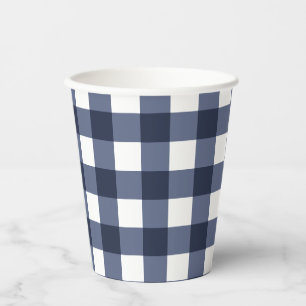Navy Blue Classic Gingham Check Pset Papieren Bekers