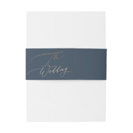 Navy Blue Classic Gold Calligrafie De bruiloft Uitnodigingen Wikkel