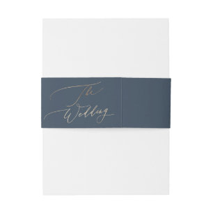 Navy Blue Classic Gold Calligrafie De bruiloft Uitnodigingen Wikkel