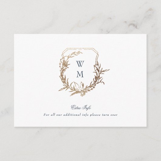 Navy Blue Classic Gouden kuif bruiloft details Informatiekaartje (Voorkant)