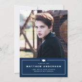 Navy Blue Classic Gradup Foto Afstuderen Aankondiging (Voorkant)