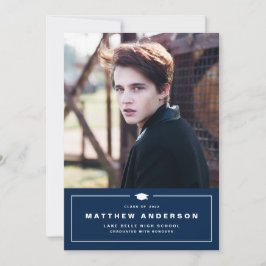 Navy Blue Classic Gradup Foto Afstuderen Aankondiging