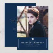 Navy Blue Classic Gradup Foto Afstuderen Aankondiging (Voorkant / Achterkant)