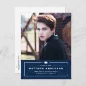 Navy Blue Classic Gradup Foto Afstuderen Aankondigingskaart (Voorkant / Achterkant)