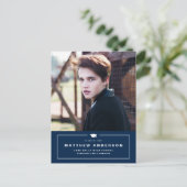 Navy Blue Classic Gradup Foto Afstuderen Aankondigingskaart (Staand voorkant)