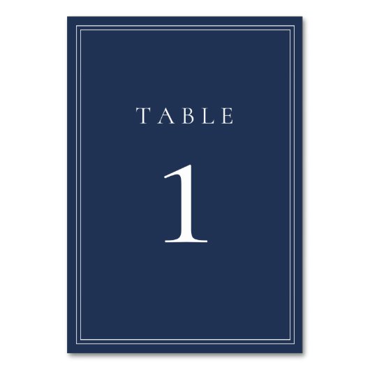 Navy Blue Classic minimalist Wedding Table Number Kaart (Voorkant)