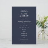 Navy Blue Classic Minimalistische Wedding Programm (Staand voorkant)