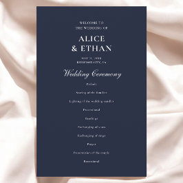 Navy Blue Classic Minimalistische Wedding Programm