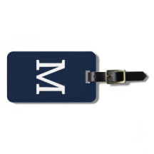 Navy Blue Classic Monogram Initiaal Bagagelabel