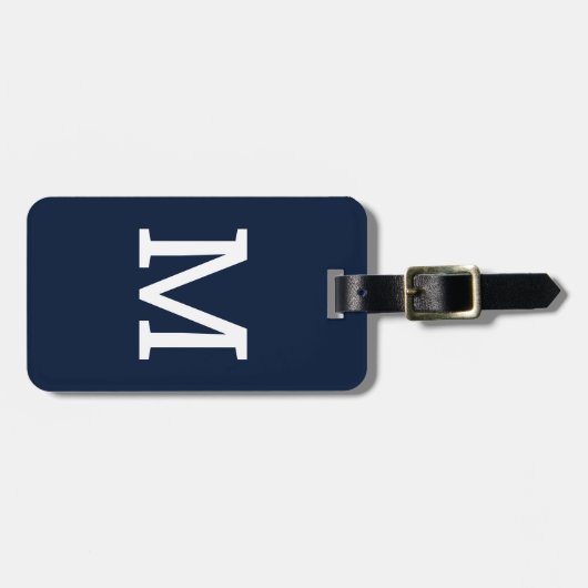 Navy Blue Classic Monogram Initiaal Bagagelabel (Voorkant horizontaal)
