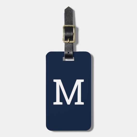 Navy Blue Classic Monogram Initiaal Bagagelabel (Voorkant verticaal)
