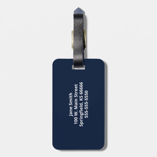 Navy Blue Classic Monogram Initiaal Bagagelabel (Achterkant verticaal)