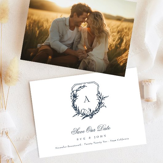 Navy Blue Classic monogram kuif Foto Save The Date