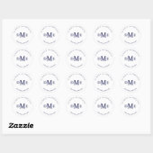 Navy Blue Classic Monogram Return Address Ronde Sticker (Vel)