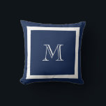 Navy Blue Classic Monogram Sierkussen<br><div class="desc">Een traditioneel monogram met bewerkbare achtergrondkleur en rand</div>