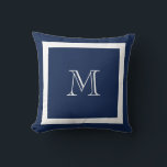 Navy Blue Classic Monogram Sierkussen<br><div class="desc">Een traditioneel monogram met bewerkbare achtergrondkleur en rand</div>