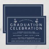 Navy Blue Classic Nautisch Afstuderen Kaart (Voorkant / Achterkant)