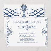 Navy Blue Classic Scrolls Hanukkah Holiday Party Kaart (Voorkant / Achterkant)