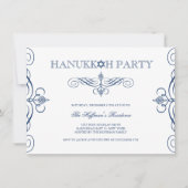 Navy Blue Classic Scrolls Hanukkah Holiday Party Kaart (Voorkant)