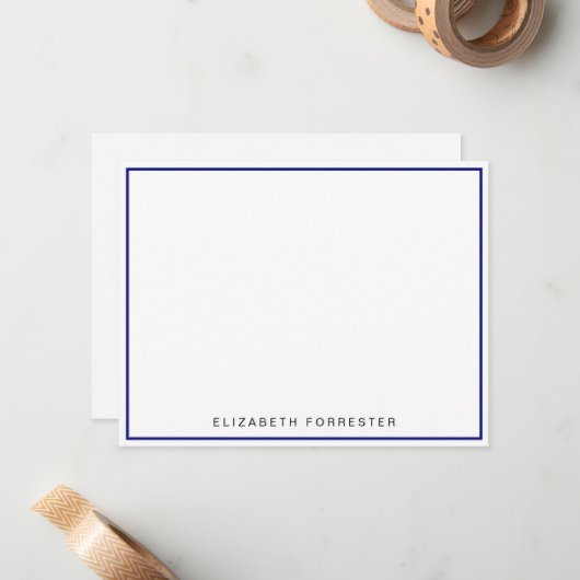 Navy Blue Classic Single Border Notitiekaartje (Voorkant / Achterkant in situ)