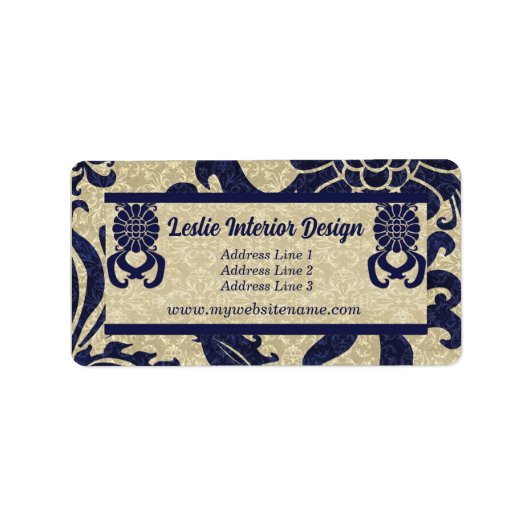 Navy Blue Classic Swirls Business Adres Etiket (Voorkant)