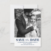 Navy Blue Classic Typografie Foto Save The Date (Voorkant)